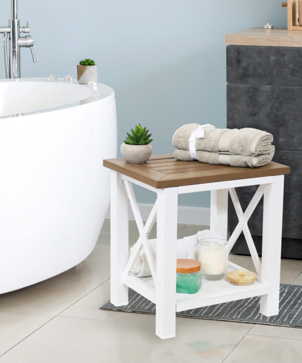 Sunnydaze Farmhouse Style Rustic Side Table with Storage Shelf