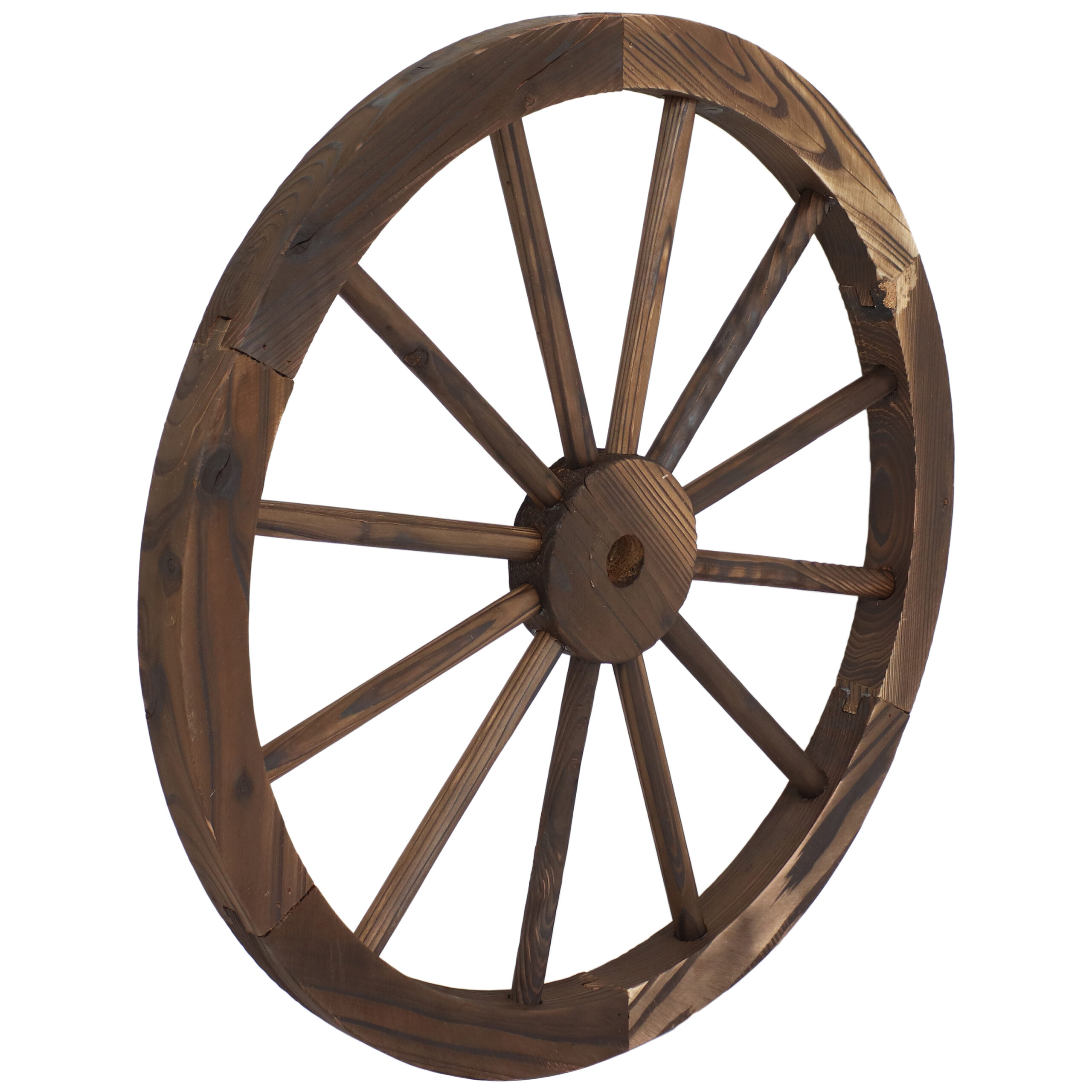 Outdoor Fir Wood Wagon Wheel - Burnt Finish