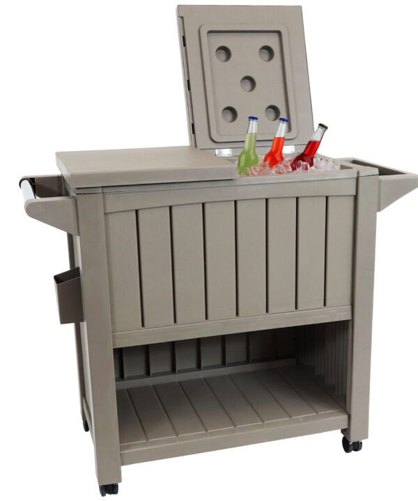Patio Serving Cart with Prep Table, Cooler and Storage - Driftwood
