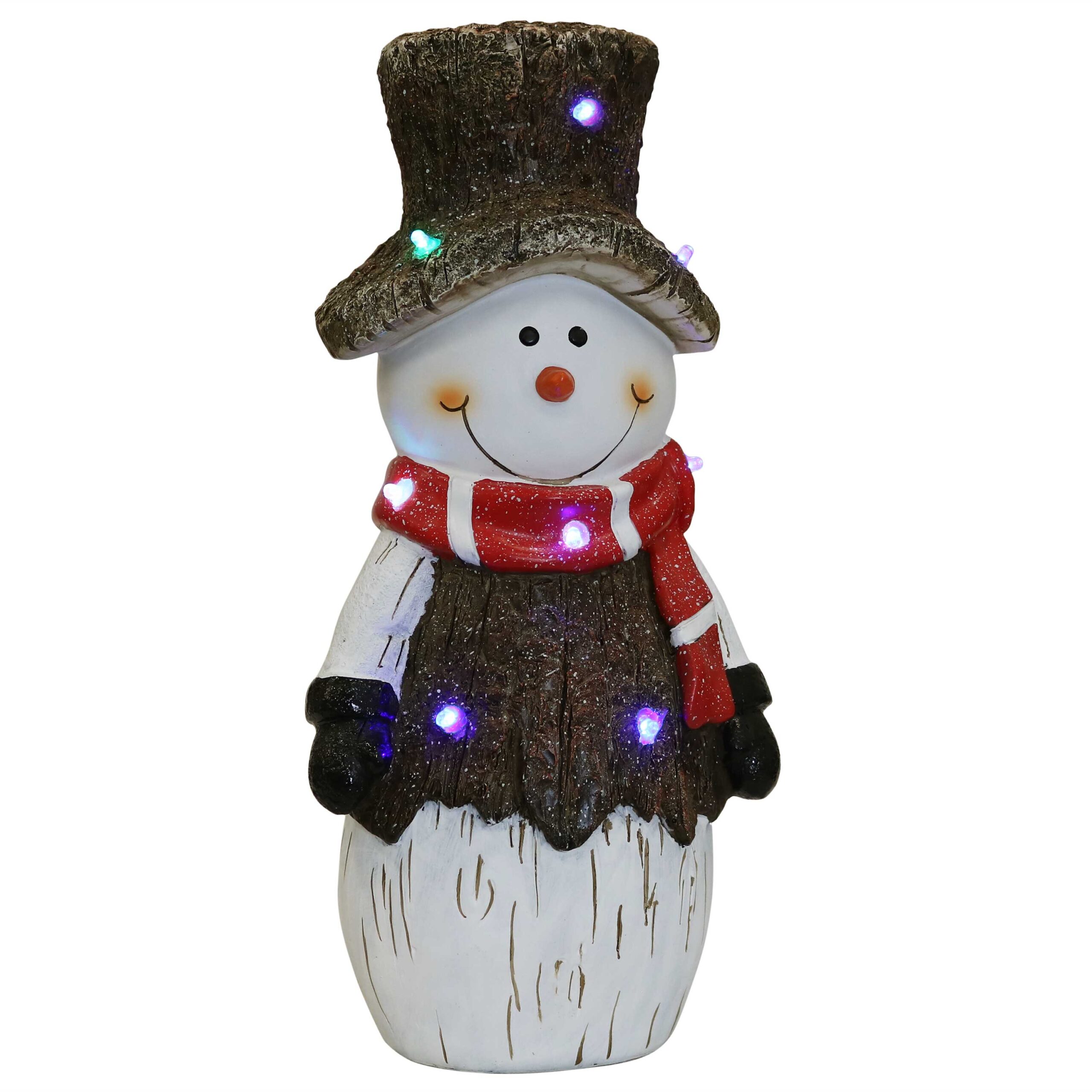 Sunnydaze Rustic Twinkling Snowman Statue with LED Lights