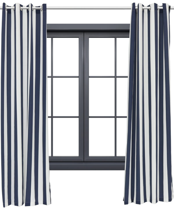 2 Indoor/Outdoor Curtain Panels with Grommet Top - 52 x 108 in (1.32 x 2.74 m) - Blue/White Stripe