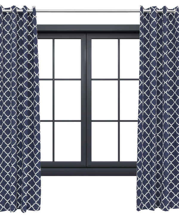 2 Indoor/Outdoor Curtain Panels with Grommet Top - 52 x 108 in (1.32 x 2.74 m) - Blue Quatrefoil