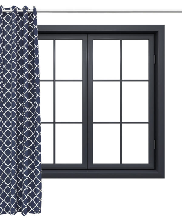Indoor/Outdoor Curtain Panel with Grommet Top - 52 x 108 in (1.32 x 2.74 m) - Blue Quatrefoil
