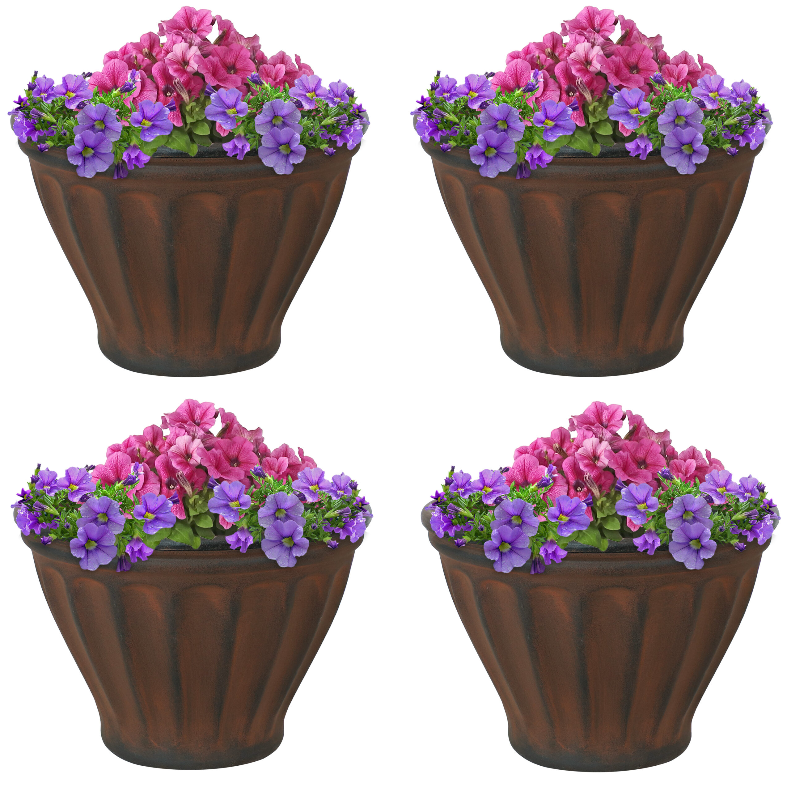 Sunnydaze Charlotte Outdoor Flower Pot Planter - Rust - 16-Inch - 4-Pack