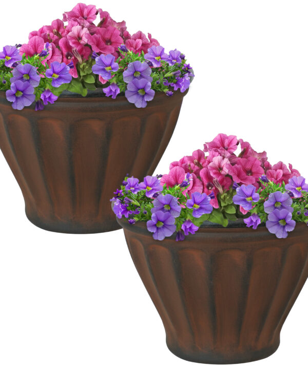 Sunnydaze Charlotte Outdoor Flower Pot Planter - Rust - 16-Inch - 2-Pack