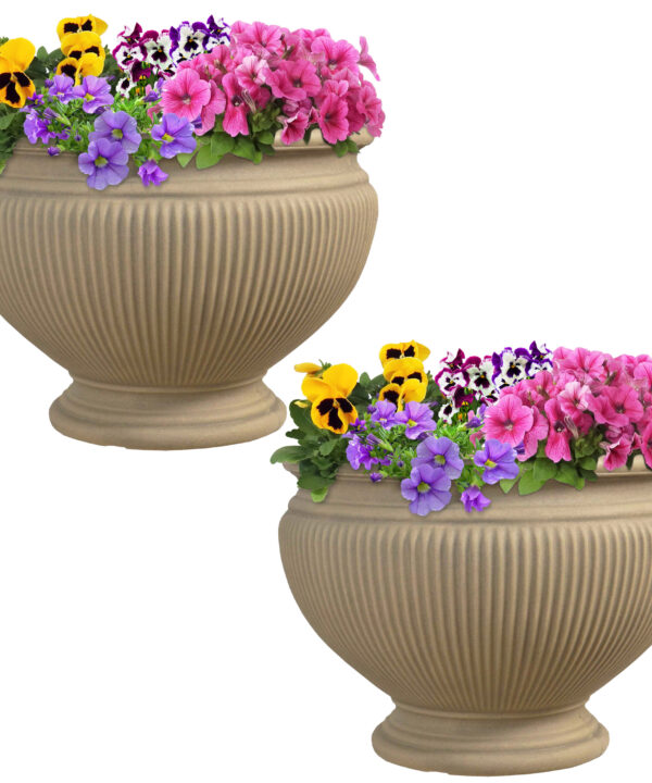 Sunnydaze Elizabeth Outdoor Flower Pot Planter - Beige - 16-Inch - 2-Pack