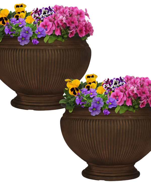 Sunnydaze Elizabeth Outdoor Flower Pot Planter - Rust Finish - 16-Inch - 2-Pack