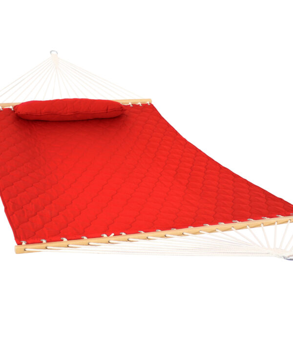 Sunnydaze Quilted Designs Double Fabric 2 Person Hammock with Spreader Bars and Pillow, Red, Hammock Only