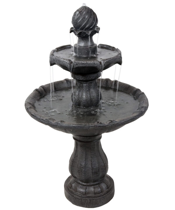 Sunnydaze 2-Tier Solar Outdoor Water Fountain with Battery Backup, Black Finish, 35 Inch Tall, No