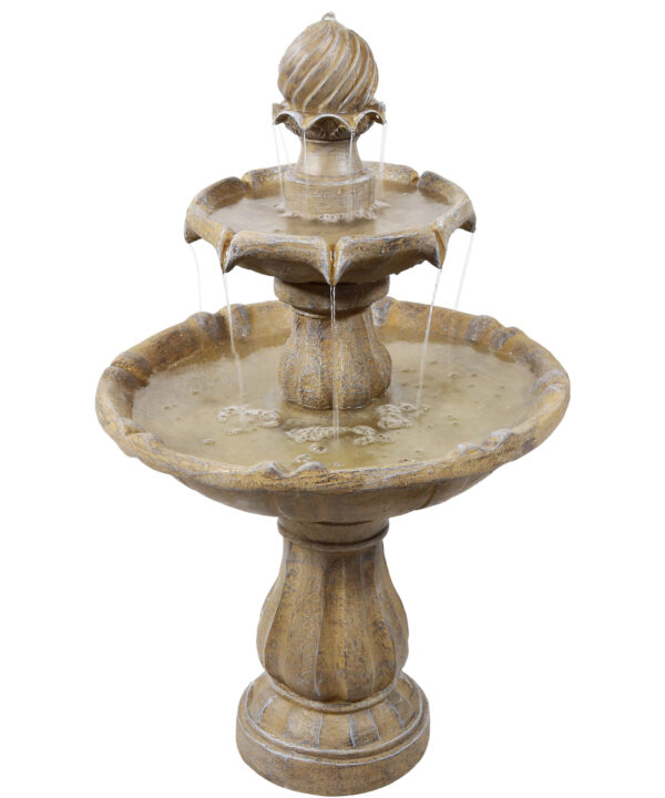 Sunnydaze Two Tier Solar with Battery Backup Outdoor Water Fountain, Earth Finish, 35 Inch Tall, No
