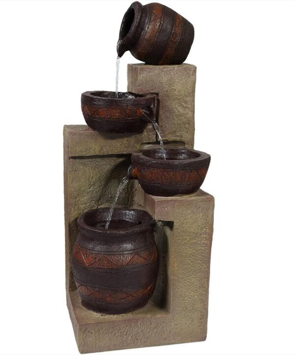 Sunnydaze Cascading Terra Bowls Solar Water Fountain with Battery Backup & LED Light - 30-Inch