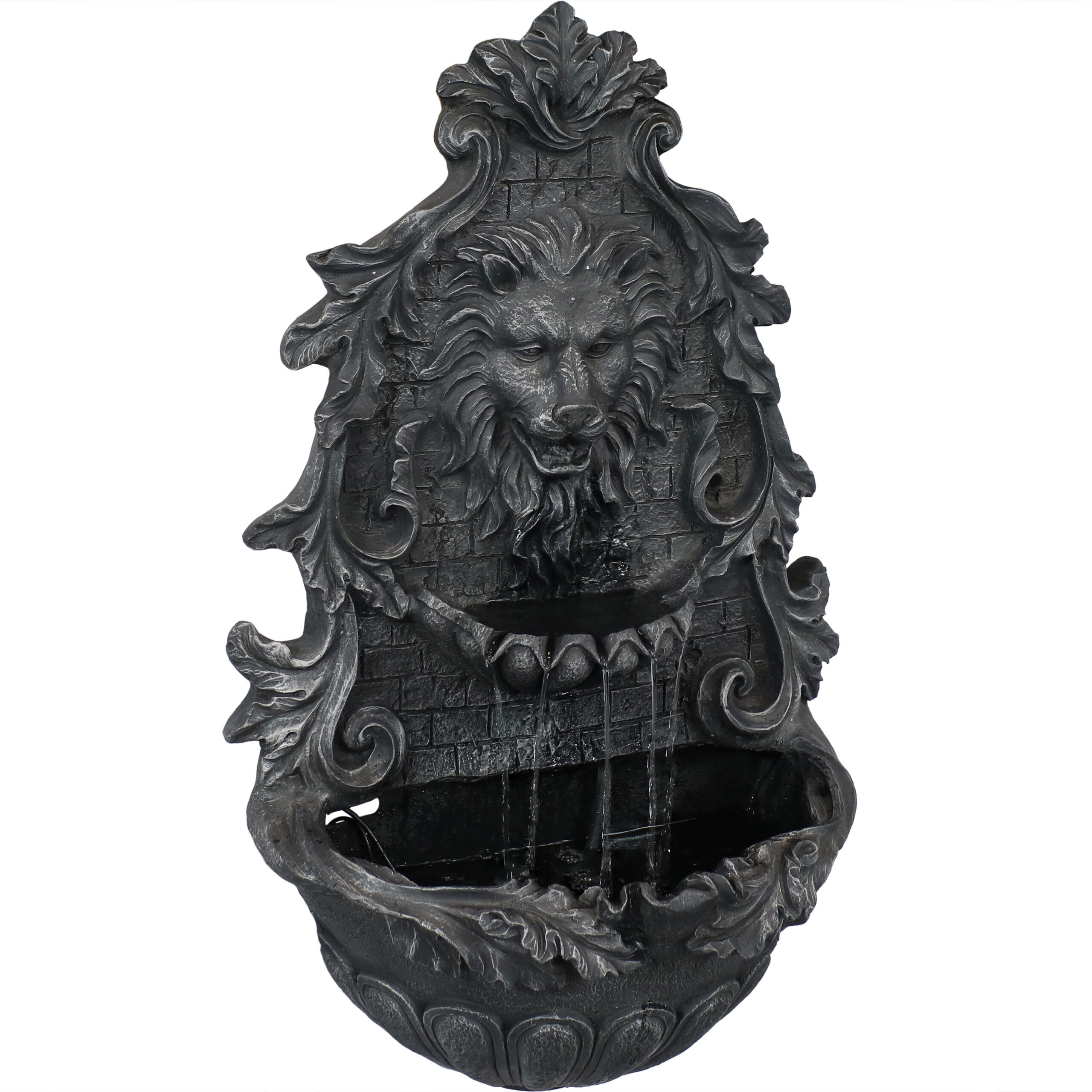 Sunnydaze Stoic Courage Lion Head Solar Wall Fountain - Battery Backup - 30-Inch
