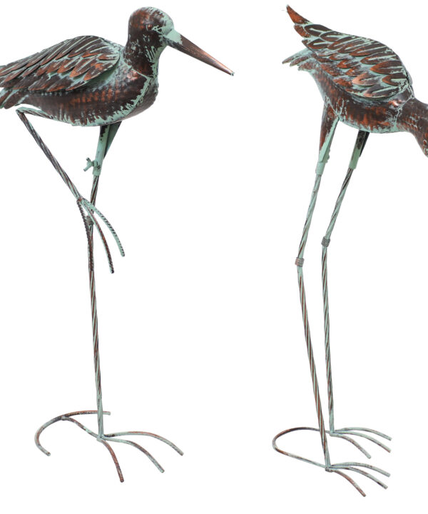 Patina Crane Metal Garden Statue - 2 Statues