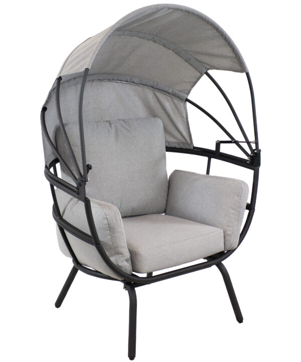 Modern Luxury Patio Lounge Chair with Retractable Shade - Gray