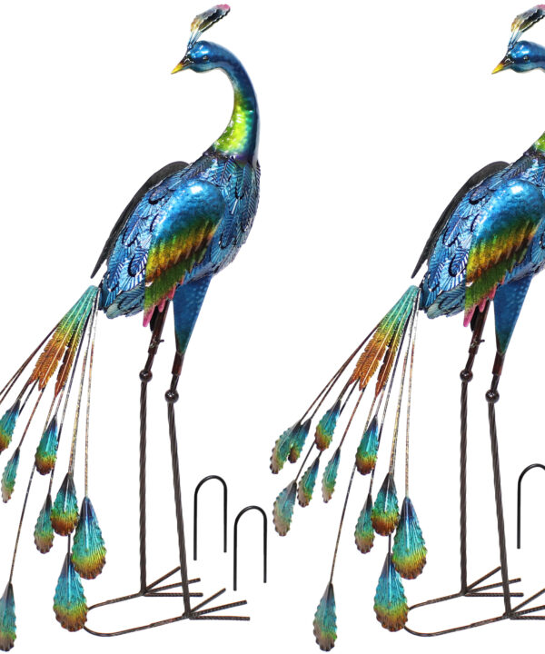 Peacock Metal Outdoor Garden Statue - 2 Statues