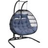 Sunnydaze Liza Loveseat Egg Chair with Gray Cushions and Stand - 76-Inch