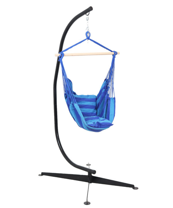Sunnydaze Hanging Hammock Chair Swing and C-Stand Set, for Outdoor Use, Max Weight: 265 pounds, Includes 2 Seat Cushions, Oasis