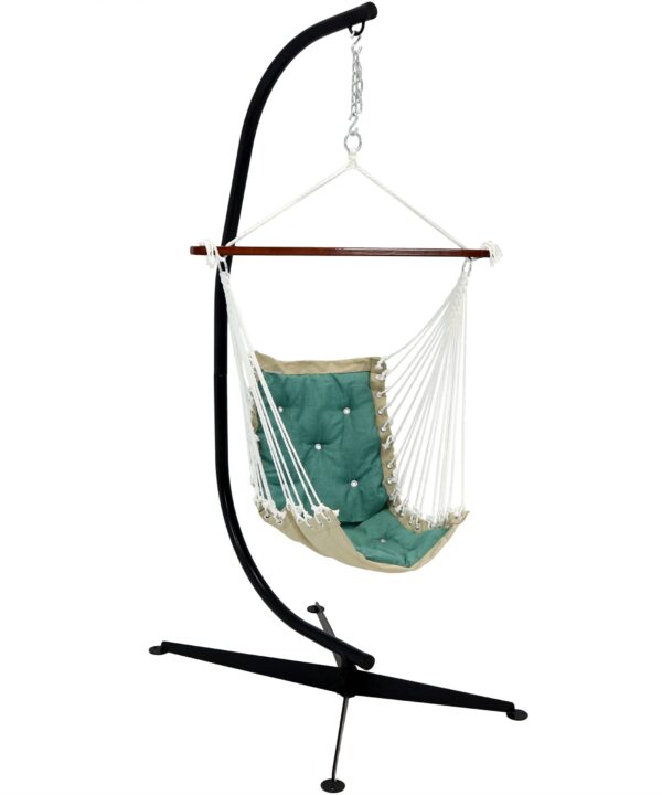 Sunnydaze Tufted Victorian Hammock Swing and C-Stand Combo for Outdoor Use, 300-Pound Weight Capacity, Sea Grass