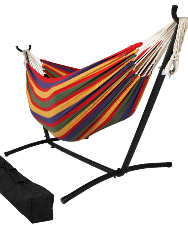 Sunnydaze Brazilian 2 Person Double Hammock with Stand - Tropical
