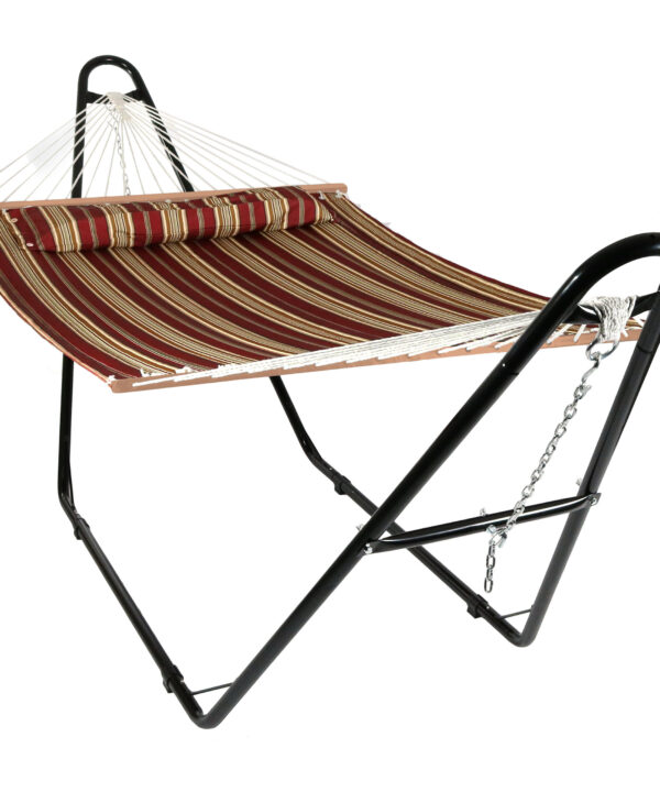 Sunnydaze Quilted 2 Person Hammock with Universal Stand - Red Stripe