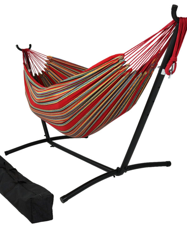 Sunnydaze Brazilian Double Hammock with Stand- 2-Person, for Outdoor Use, Sunset