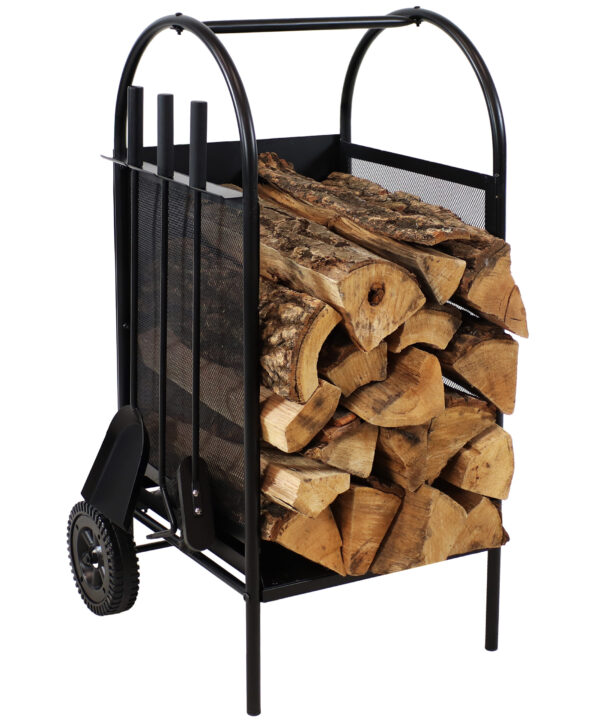 Steel 4-Piece Fireplace Log Holder and Tool Set
