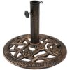 Sunnydaze Cast Iron Patio Umbrella Base with Rose Blossom Design, 16-Inch Diameter, Bronze