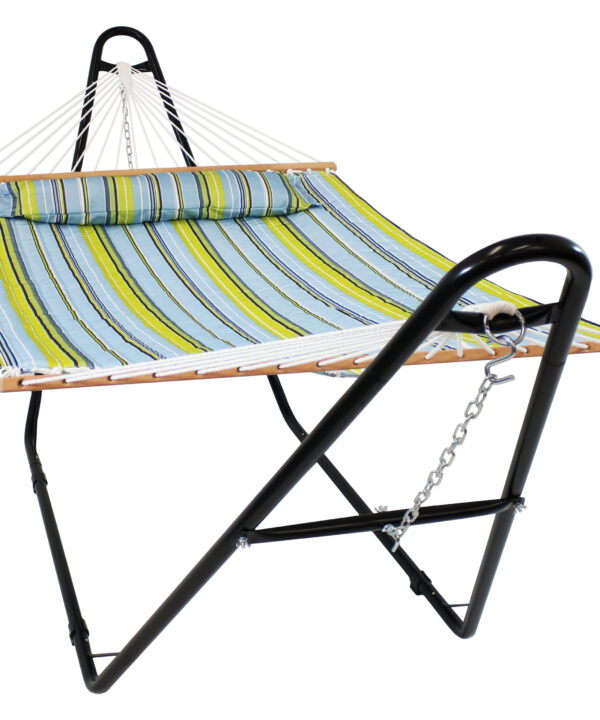 Sunnydaze Quilted 2 Person Hammock with Universal Stand - Blue & Green