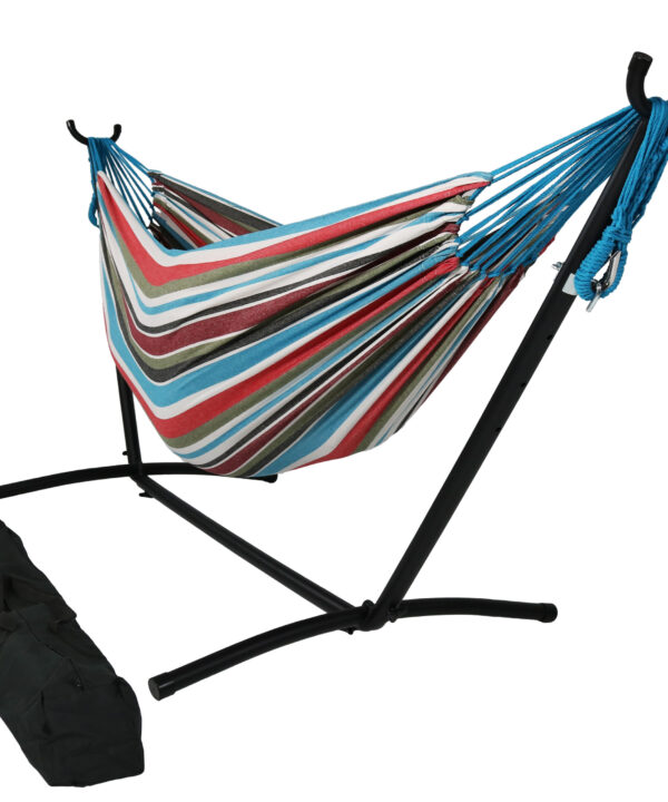 Sunnydaze Brazilian Double Hammock with Stand- 2-Person, for Outdoor Use, Cool Breeze