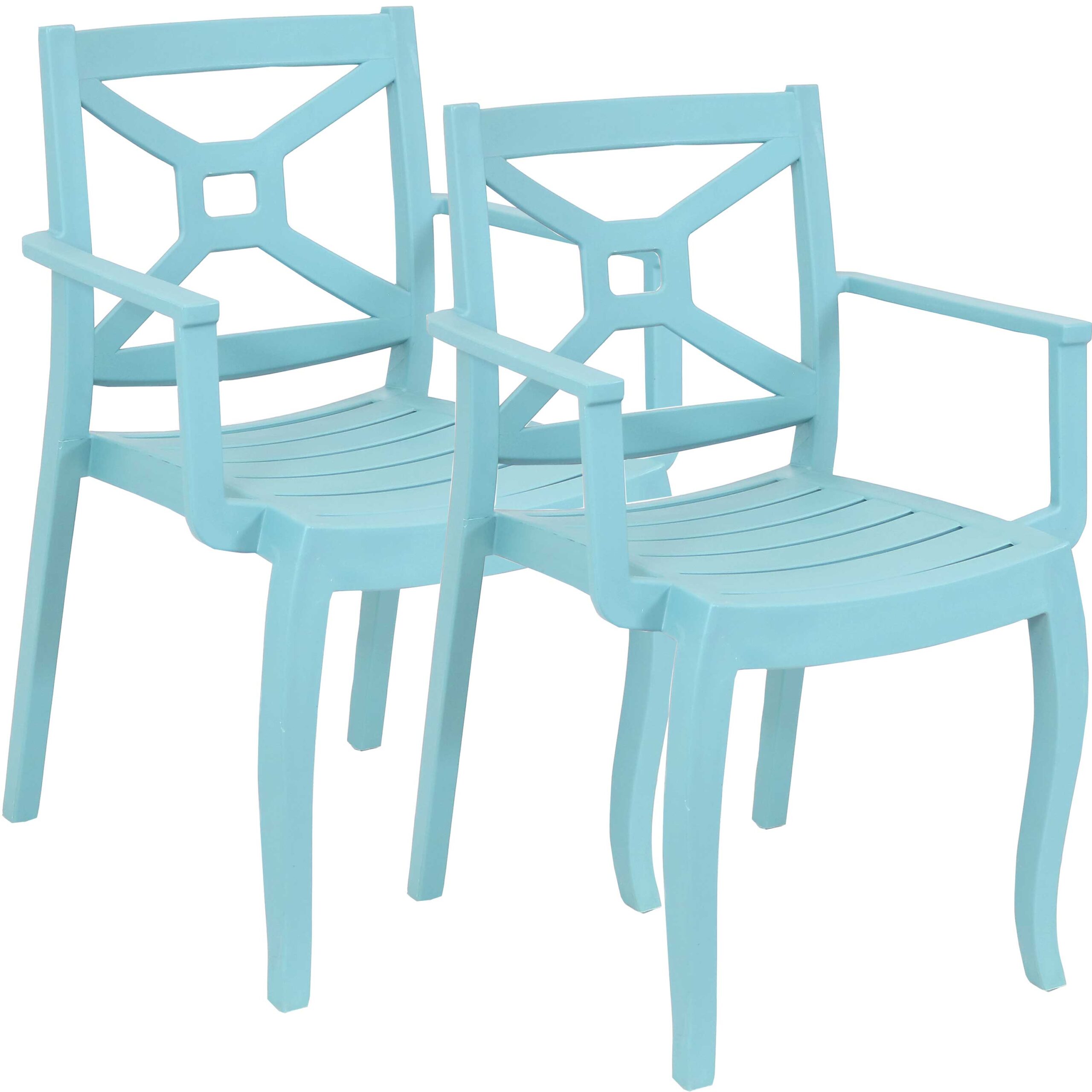 Sunnydaze Tristana Plastic Outdoor Patio Arm Chair - Set of 2 - Blue