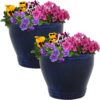 Sunnydaze Studio Ceramic Indoor/Outdoor Planter - Imperial Blue - 11-Inch - Set of 2 Sunnydaze Studio Ceramic Indoor/Outdoor Planter - Imperial Blue - 11-Inch - Set of 2