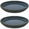 Sunnydaze Ceramic Planter Saucer - Forest Lake Green - 12-Inch - Set of 2