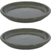 Sunnydaze Ceramic Planter Saucer - Gray - 12-Inch - Set of 2