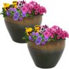 Sunnydaze Chalet Ceramic Indoor/Outdoor Planter - Forest Lake Green - 9-Inch - Set of 2
