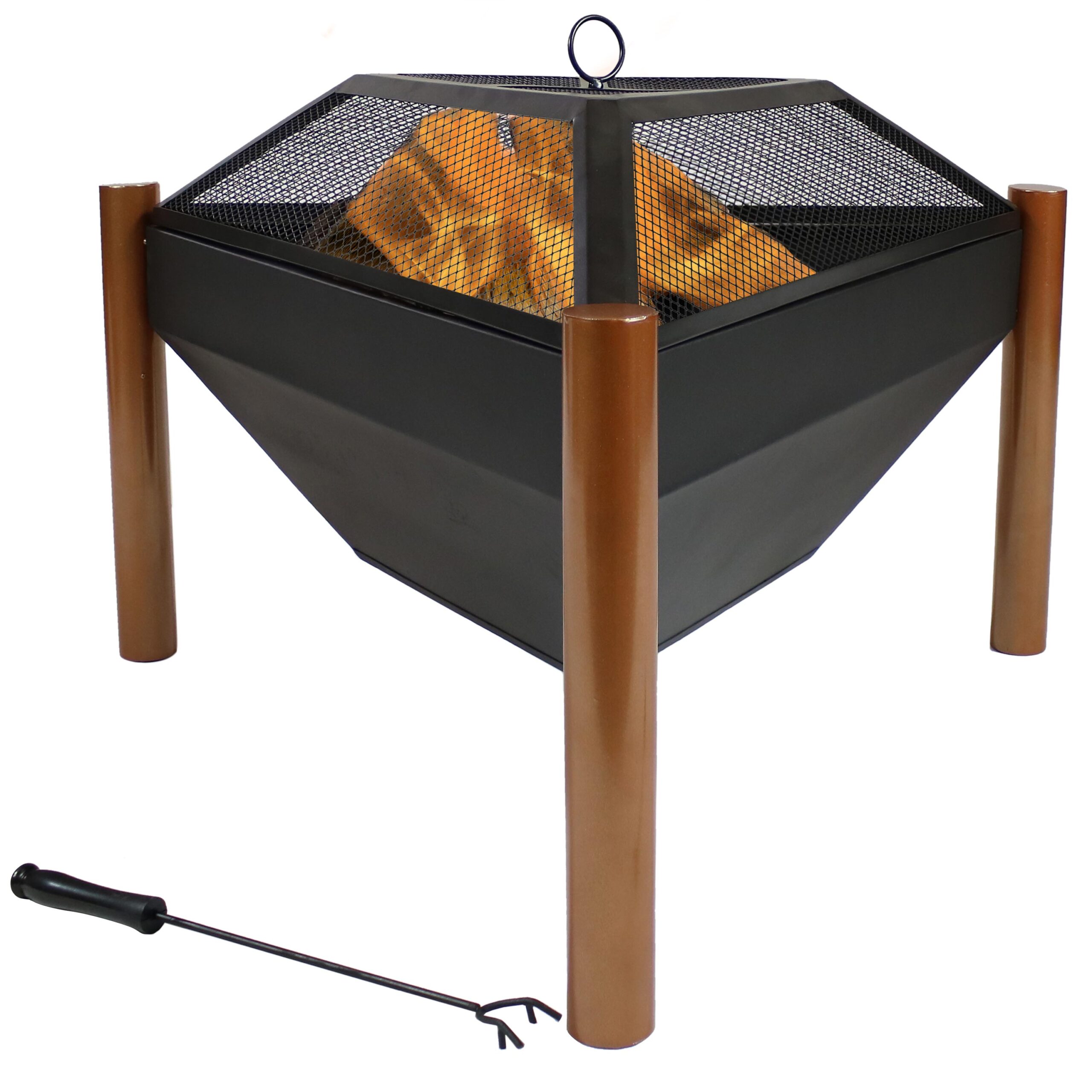 Sunnydaze Steel Outdoor Triangle Fire Pit and Side Table - 31-Inch