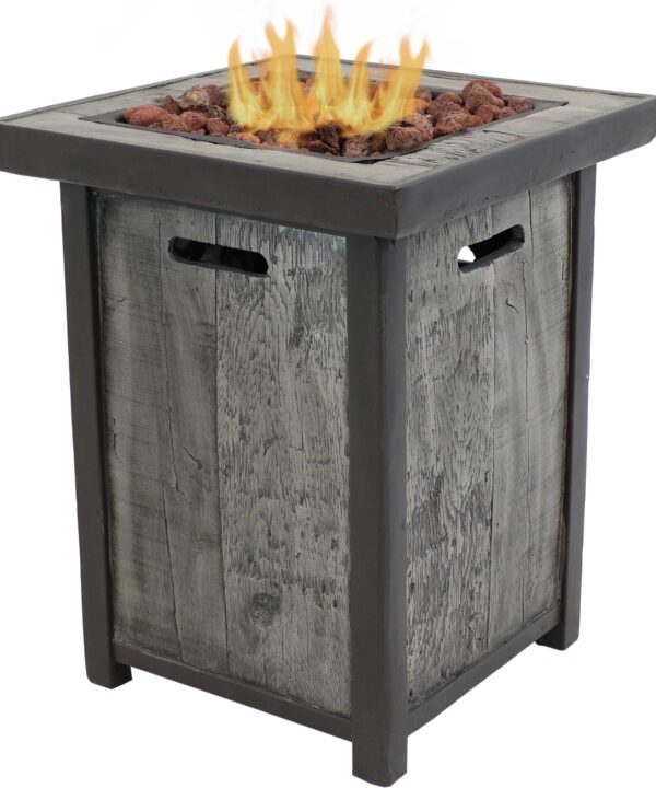 Sunnydaze Square Propane Gas Fire Pit Table with Weathered Wood Look - 24-Inch