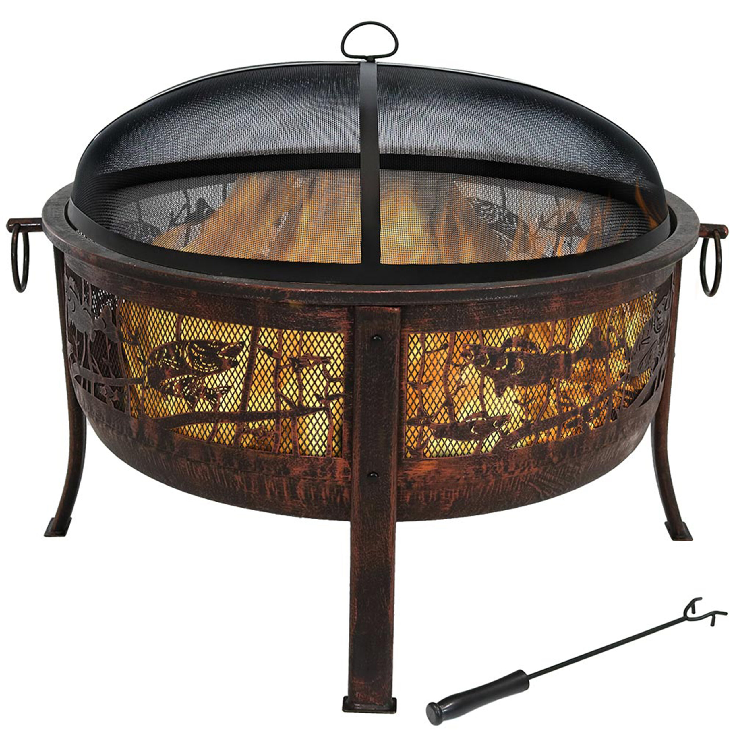 Sunnydaze Northwoods Fishing Fire Pit with Spark Screen - 30-Inch