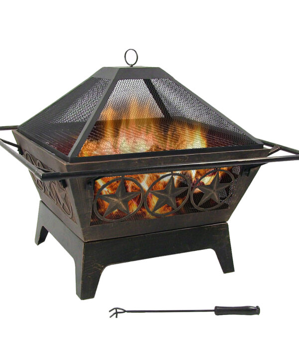 Sunnydaze Northern Galaxy Square Fire Pit with Cooking Grate - 32-Inch