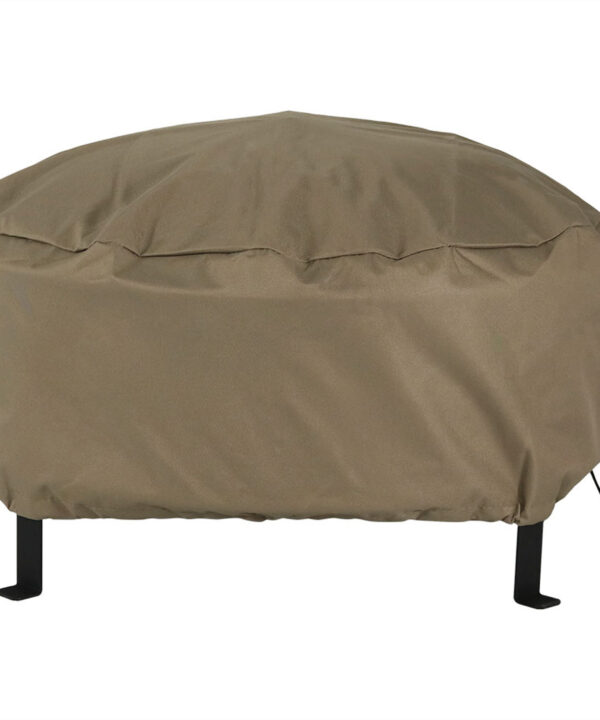 Sunnydaze Heavy-Duty Weather-Resistant Round Fire Pit Cover with Drawstring and Toggle Closure, Size and Color Options Available, Khaki, 40-inch Diameter