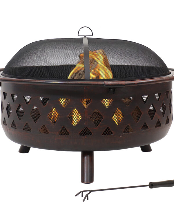 Sunnydaze Bronze Crossweave Wood Burning Fire Pit with Spark Screen - 36-Inch