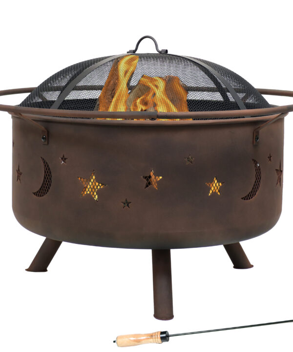 Sunnydaze Cosmic Fire Pit with Cooking Grill & Spark Screen - 30-Inch