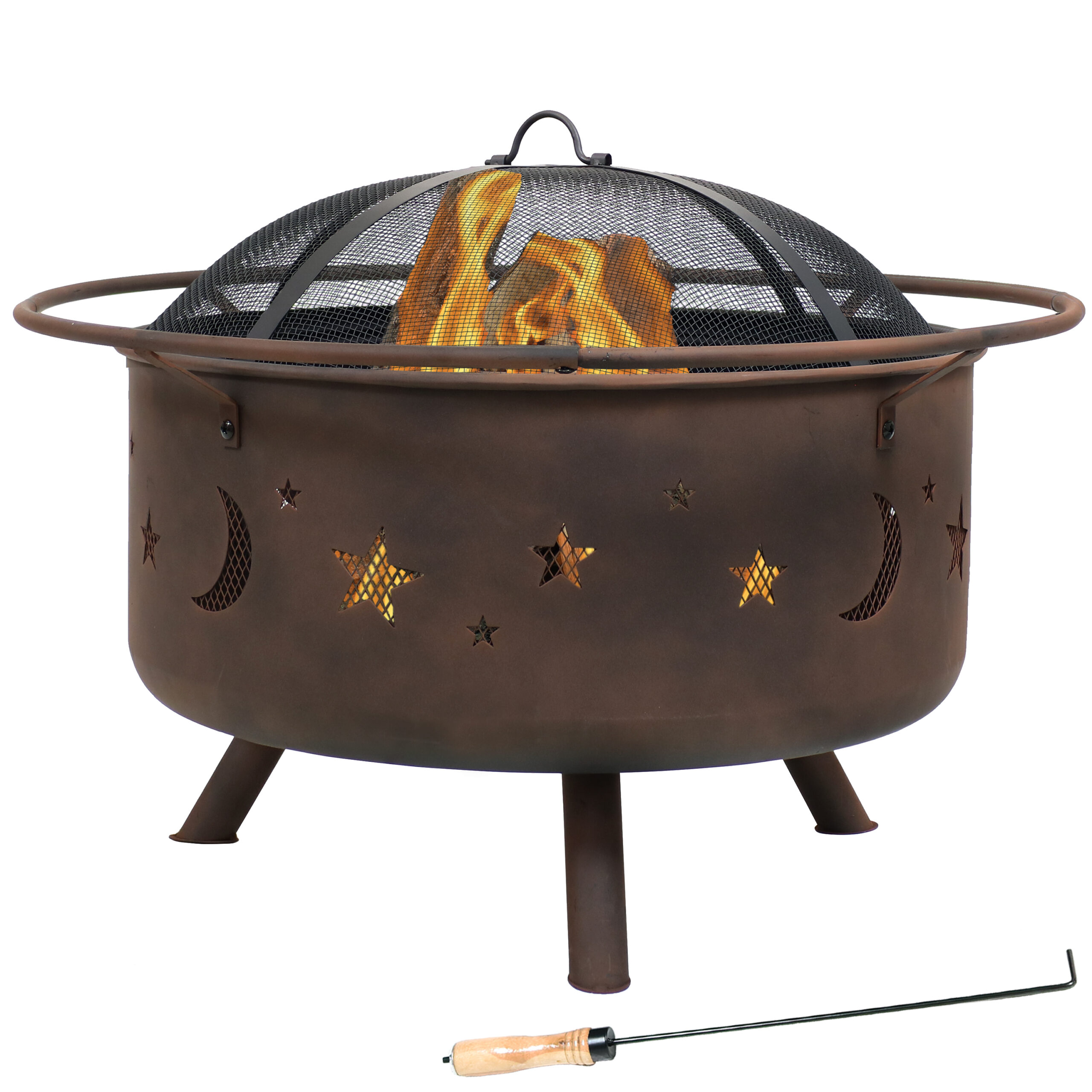 Sunnydaze Cosmic Fire Pit with Cooking Grill & Spark Screen - 30-Inch