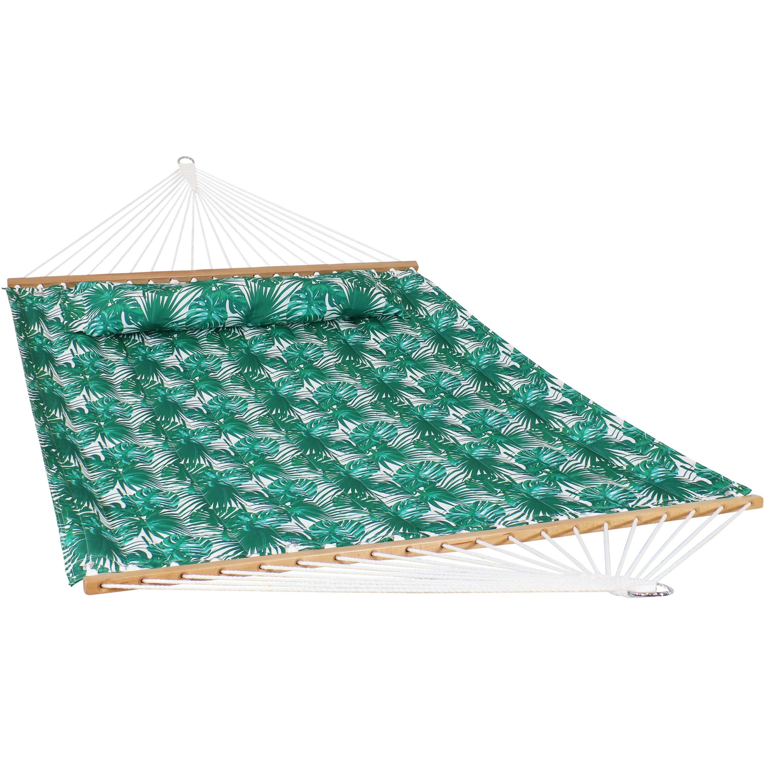 Sunnydaze Spreader Bar Hammock - Green Palm Leaves