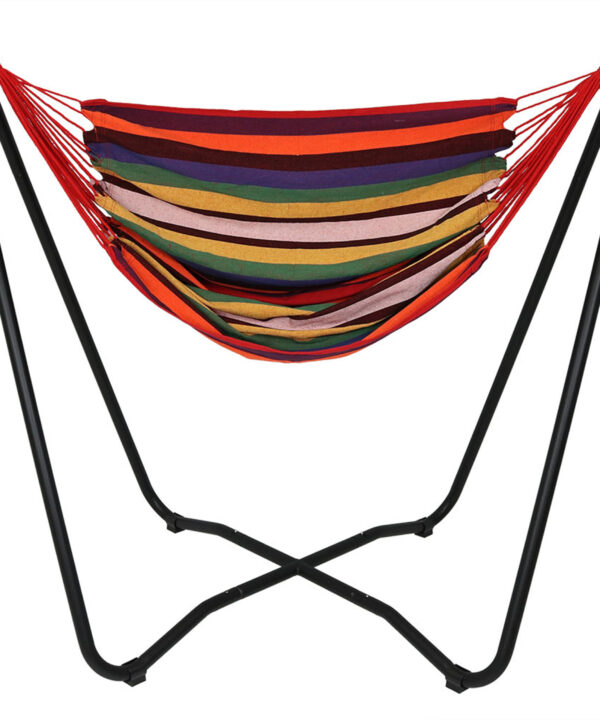 Sunnydaze 2-Point Hanging Hammock Chair Swing and  Space-Saving "A" Stand Set, for Outdoor Use, Sunset