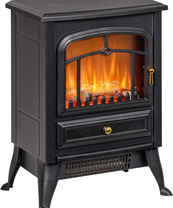HOMCOM 21" Electric Fireplace Heater, Freestanding Fire Place Stove with Realistic LED Flames and Logs