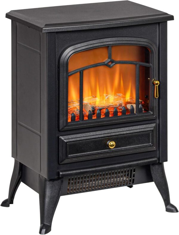 HOMCOM 21" Electric Fireplace Heater, Freestanding Fire Place Stove with Realistic LED Flames and Logs
