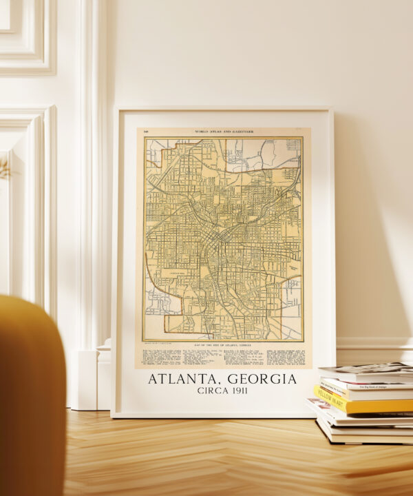 Atlanta, Georgia Vintage Street Map Circa 1911, World Atlas and Gazetteer Minimalist Art Print