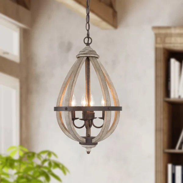 Freddi 4 - Light 13" Wide Farmhouse Chandelier Foyer Chandelier with Wood Accents