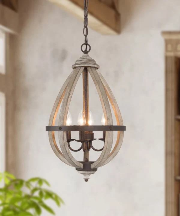 Freddi 4 - Light 13" Wide Farmhouse Chandelier Foyer Chandelier with Wood Accents