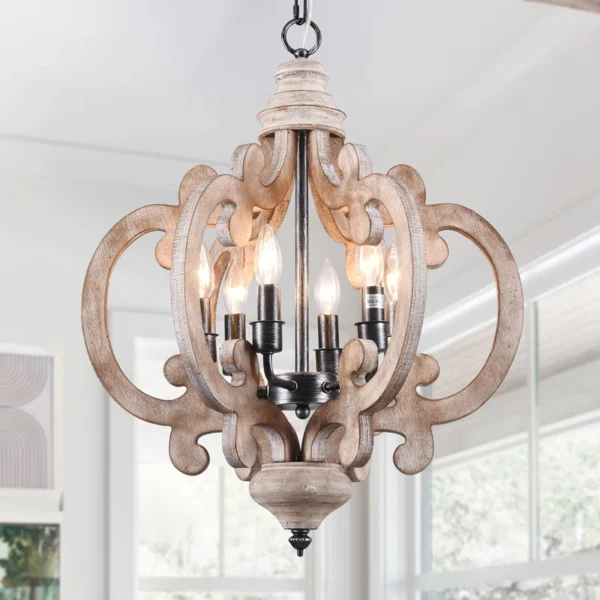 Ambrose 6-Light Dimmable Distressed Wood Chandelier Farmhouse Geometric Chandelier